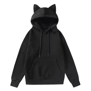 Sudadera con Capucha de Orejas de Gato Rosa, Unisex, Talla Grande, Color Sólido, Algodón French Terry, Estilo Casual para Otoño, Corte Regular - Product Image 3