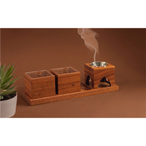 Ensemble de brûleurs d'encens en bois de luxe, Bakhoor arabe Mubkhar avec boîte de rangement, support pour brûleur d'oud en bois pour la décoration de la maison, ensemble cadeau Mubkhar - Product Image 1