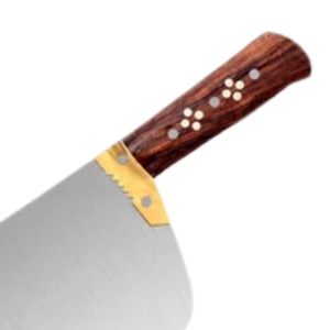 Cuchillo de carnicero de acero inoxidable plateado con mango de madera marrón, bolster dorado, hoja ancha, cuchillos de cocina resistentes para picar. - Product Image 6