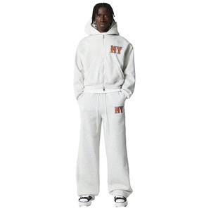 Conjunto Deportivo Personalizado para Hombre, Gris, con Cierre, Pantalones Anchos y Sudadera con Capucha, Logotipo Bordado, Ropa Deportiva Casual - Product Image 1