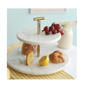 ขาตั้งเค้กหรูหราเคลือบทอง ดีไซน์สวยงาม ขายดี ขาตั้งคัพเค้กหินอ่อนสองชั้น สำหรับเสิร์ฟช็อกโกแลต - Product Image 1