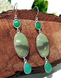 Natural Chrysoprase & Serpentine 925 Sterling Silver Bohemian Style Handmade Drop <b>Earrings</b> with Multi-Gemstone Design - Product Image 5