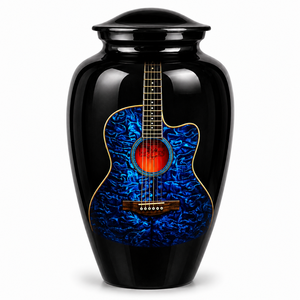 Autocollant commémoratif de luxe noir en forme de guitare avec urne funéraire émaillée pour cendres humaines - Product Image 5