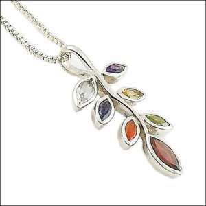Elegante artesanal Multi-Piedra preciosa Chakra Forma de hoja 925 Colgante de plata Collares de moda multipiedra - Product Image 1