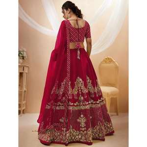 Jolis vêtements de mariage en soie à paillettes rouges Lehenga Choli avec Dupatta - Product Image 2