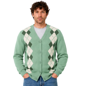 Cárdigan de punto para hombre con cuello en V, diseño de rombos, botones frontales, manga larga, clásico, informal, cálido, para otoño, 100% XL - Product Image 1