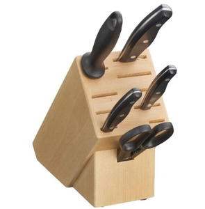 Ensemble de couteaux de cuisine noirs et argentés dans un bloc en bois brun avec ciseaux et aiguiseur pour hacher, trancher et préparer les aliments - Product Image 6