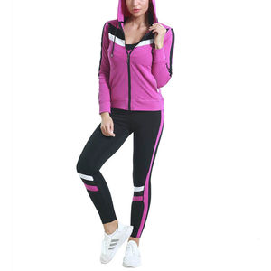 <b>Women's</b> Black Pink Solid Vintage Winter Short 2 Piece Fleece <b>Knitted</b> Spandex Breathable Quick Dry Workout <b>Jogger</b> Set Zipper - Product Image 2