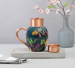 Jarra Decorativa Ecológica de Doble Pared de Cobre Puro con Diseño Impreso, Compre Directamente del Proveedor Indio a Precio de Fábrica - Product Image 1