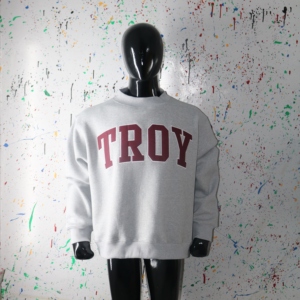 TROY HEATHER GREY <b>Mock</b> <b>Neck</b> Sweatshirt 100% BROWN Applique Embroidery wide <b>neck</b> Sweatshirt Finer Threads - Product Image 1