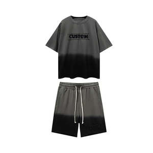 Conjunto de Camiseta y Pantalones Cortos Bordados para Hombre, Verano, Personalizado por el Fabricante, 100% Algodón, Estilo Deportivo Casual con Degradado - Product Image 1