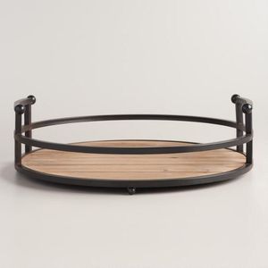 Luxurious <b>Round</b> Wooden Serving <b>Tray</b> with Cutout Pattern Decorative <b>Tray</b> with Handles Hotel & Restaurant Use - Product Image 4