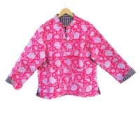 Veste réversible matelassée en pur coton imprimé floral pour femme, style bohème vintage avec col montant et fermeture boutonnée, idéale pour l'hiver