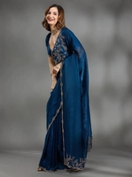 Sari de Seda Chiffon Reversible con Adornos, de Secado Rápido y Sin Arrugas, para Fiestas de Bollywood, Diwali y Bodas