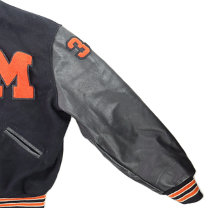 <b>Men</b> Varsity <b>Jacket</b> Slim Fit College VTG 90s USA L 46 Black Orange Wool Varsity High School Letterman Bomber <b>Jacket</b> - Product Image 3