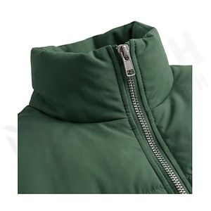 Green Quilted Jacket Full Sleeve Stand Collar Zipper Closure Windproof Winter Short Length Polyester Filling - Product Image 4