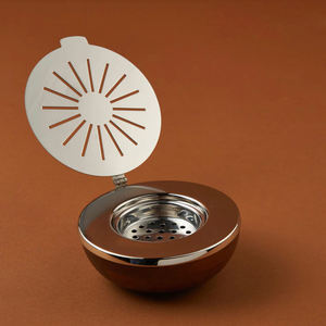 Luxury Silver Metal & Wood Incense Burner Hinged Cutout Lid Round <b>Bakhoor</b> <b>Oud</b> Censer Modern Desktop For Home Decoration - Product Image 4