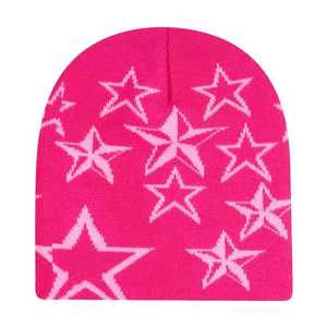 Custom Design Red Star Pattern Beanie Hat Unisex <b>Winter</b> <b>Cap</b> Casual Style Adult Size 100% Acrylic Computer Knitted - Product Image 5