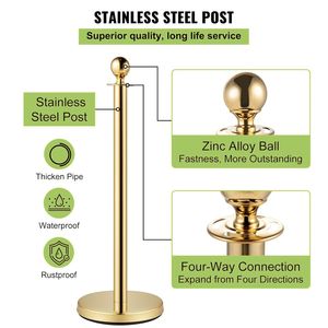 4 pezzi montanti in oro Set corde di velluto nero Base cava 3 pezzi 5Ft rosso palla corda Top festa/matrimonio/teatro/museo decorazioni - Product Image 5