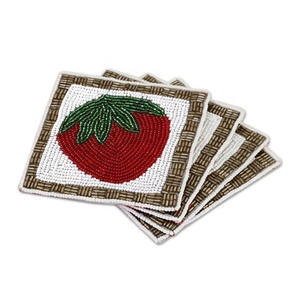 Modern Premium Fabric <b>Beaded</b> Coffee Mug <b>Coasters</b> Non-Slip Base for Special Occasions Decor Gift Idea - Product Image 2