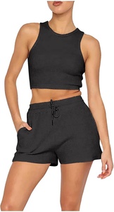 ชุดเสื้อผ้าวันหยุดฤดูร้อนของผู้หญิงกางเกงขาสั้นเอวยางยืดเสื้อครอปไซส์ใหญ่เป็นมิตรต่อสิ่งแวดล้อมชุดจับคู่เลานจ์2023 - Product Image 3