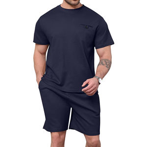 Conjunto Deportivo Corto de Verano para Hombre, Estilo Vintage, Transpirable, de Secado Rápido, Ligero, Informal, de 2 Piezas, Camiseta y Pantalones Cortos - Product Image 1