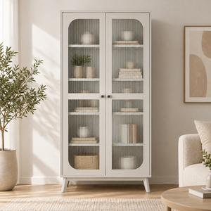 Mueble de acento moderno de madera de la colección EVEREST, armario con 2 puertas y frente de vidrio para sala de estar, fabricación personalizada - Product Image 1