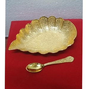 Bol décoratif plaqué or avec cuillère, bol de luxe en métal pour servir des fruits secs, idéal pour un cadeau de mariage et la décoration de la table à la maison - Product Image 1