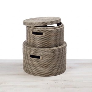 Boîte de rangement en rotin tressé faite à la main avec couvercle et poignée, panier multi-usages pour l'organisation des articles divers, du Vietnam - Product Image 1