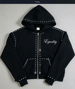 Sweat-shirt à capuche zippé pour homme, personnalisé par le fabricant, en molleton épais, délavé à l'acide, orné de strass et effet vieilli, vente directe en gros - Product Image 6