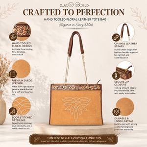 Sac à bandoulière en cuir véritable de qualité supérieure pour femmes, sac à main de créateur à motifs floraux western, sac vintage tendance pour le bureau et les voyages - Product Image 5