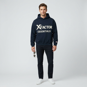 Sudadera con Capucha Azul Marino para Hombre XFactor Essentials, Corte Regular, Algodón French Terry, Ropa Casual de Otoño - Product Image 1