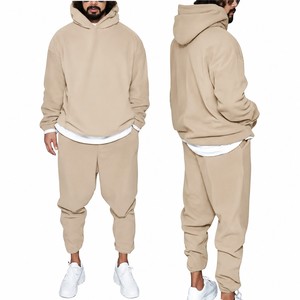Ensemble de survêtement à capuche pour hommes, vert uni, manches longues, coupe ample, poches latérales, taille élastique, décontracté, automne - Product Image 2