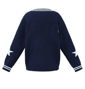 Cardigan en tricot rayé à col en V respirant d'inspiration vintage, boutonné, pour la mode universitaire américaine - Product Image 5