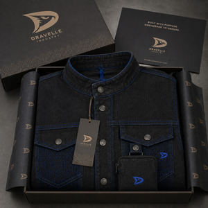 Cobalt Stitching & Detachable Pouch Black Denim <b>Vest</b> Custom Men's Jacquard Woven <b>Vest</b> Premium <b>Utility</b> Gear - Product Image 5