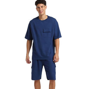 Ensemble de shorts décontractés neufs pour hommes, t-shirt à manches courtes col rond, survêtement uni 100 % coton tricoté, grandes tailles, coupe régulière - Product Image 4