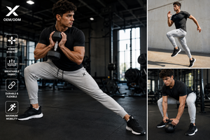 Pantalon de jogging athlétique et fuselé noir en molleton pour homme X Sports City avec logo personnalisé, design minimaliste, respirant, coupe régulière, idéal pour l'automne - Product Image 4