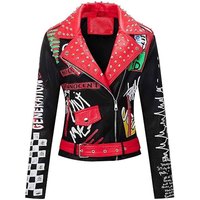 Veste en cuir véritable cloutée pour femme, noire, style punk rock, motard, avec dentelle florale, camouflage, respirante, écologique, OEM