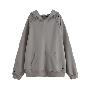Sudadera con capucha vintage personalizada con cremallera, unisex, 100% algodón, forro polar grueso, borde sin rematar, estilo oversize, básica, para invierno - Product Image 1