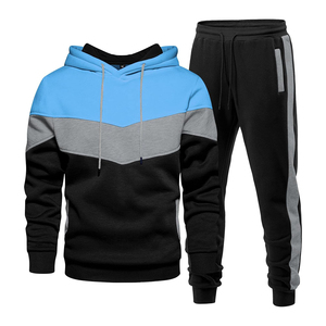 Conjunto Deportivo para Hombre con Capucha y Bloques de Color, Manga Larga, Cierre con Cordón, Estilo Casual, para Otoño, con Patrón Azul, Amarillo y Blanco - Product Image 4