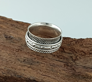 Custom 925 Sterling Silver Amethyst Bezel Set Classic Women's Dual <b>Spinner</b> Fidget Worry <b>Ring</b> Floral Rope Twist Pattern Wholesale - Product Image 1