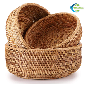 Round Wicker RATTAN BASKET / <b>TRAY</b> Rattan <b>Tray</b> with 2 Side Handles Handmade Natural <b>Tray</b> for Home & Gift Use Vietnam Crafts - Product Image 6