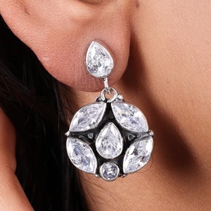 Wholesale Oxidized Silver Vintage Multi Gemstone <b>Sapphire</b> Flower <b>Drop</b> <b>Earrings</b> for Women | Party Occasion Indian Ethnic Jewelry - Product Image 6