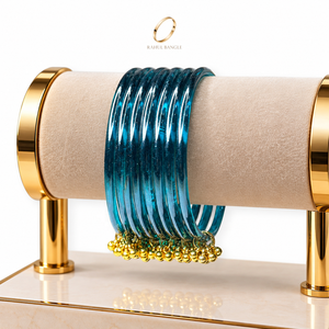 Bracelets de luxe transparents bleus en verre gelée effet goutte de pluie de Cachemire, plaqués or, avec breloques Ghungroo, bijoux indiens de mariée pour femmes, vente en gros - Product Image 1