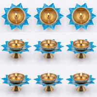 Lampe à huile Diya en laiton AG Elements, 3 pouces, petite base lotus, finition bleue, design Art Déco industriel, Noël, vente en gros, économique