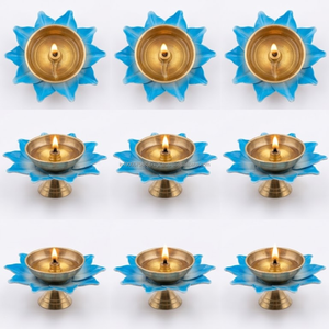 Lámpara de aceite Diya de latón AG Elements, 3 pulgadas, base pequeña con forma de loto, acabado azul, diseño industrial Art Deco, venta al por mayor, económica, decorativa - Product Image 6