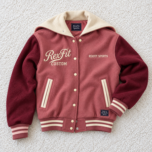 Veste universitaire à capuche RexFit unisexe avec logo en lettres en relief, manches souples, boutons-pression, étiquette personnalisée, streetwear, vêtements d'extérieur - Product Image 1
