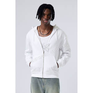 Sudadera con Capucha para Hombre, de Alta Calidad, 100% Algodón, Felpa, Casual, Transpirable, con Logotipo Personalizado, Gruesa, Blanca, con Cierre, para Invierno - Product Image 3