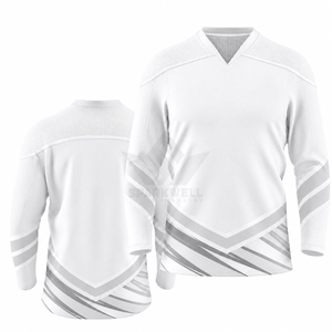 Jersey de Hockey sobre Hielo a Rayas Blancas y Negras para Hombre, Cuello en V, Manga Larga, Poliéster que Absorbe la Humedad, Corte Regular, Ropa para Adultos - Product Image 2