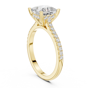 Bague de fiançailles en or jaune avec diamant taille princesse et pierres pavées sur les côtés pour femme, bijoux fins de mariée - Product Image 3